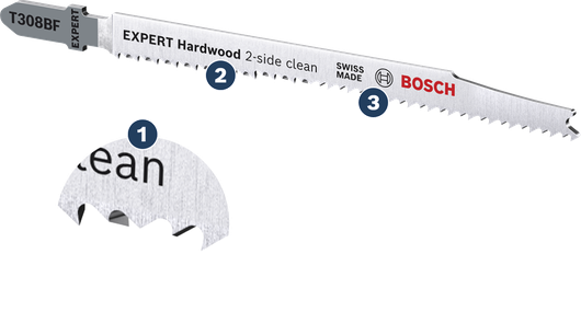 ใบเลื่อยจิ๊กซอว์ทำความสะอาดสองด้านสำหรับไม้เนื้อแข็ง Bosch Expert