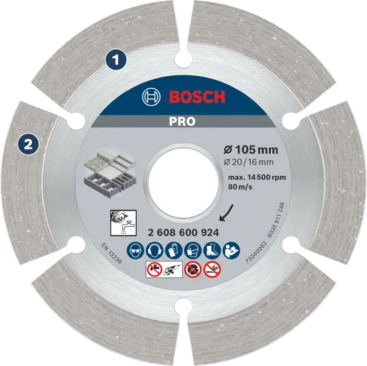 ใบตัดคอนกรีต Bosch PRO Concrete Diamond Disc ขนาด 105 มม. เพื่อการตัดคอนกรีตอย่างรวดเร็ว