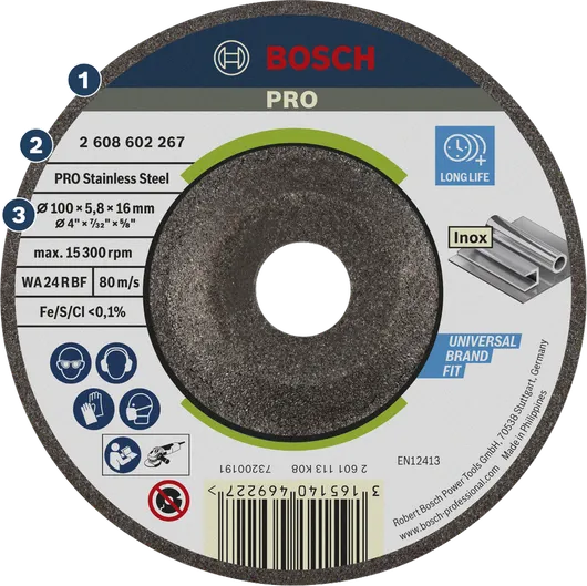แผ่นเจียรสแตนเลส Bosch PRO ขนาด 100 x 6 x 16 มม.