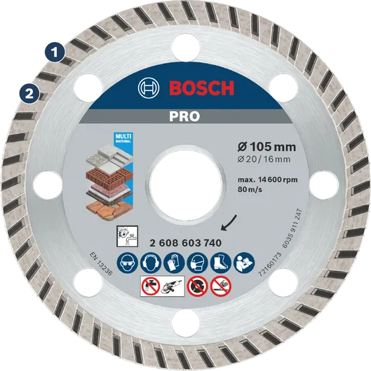 ใบตัดเพชร Bosch PRO Multi Material ขนาด 105 มม. สำหรับการตัด