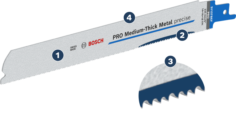 ใบเลื่อยตัดโลหะแบบลูกสูบ Bosch PRO Medium-Thick Metal ที่มีความแม่นยำ