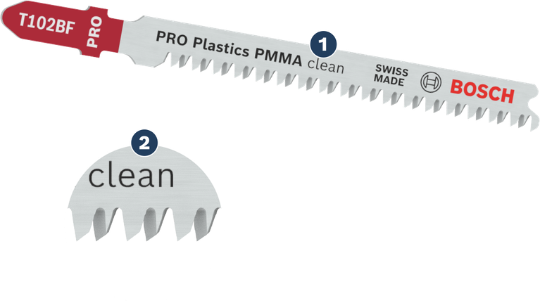 ใบเลื่อยจิ๊กซอว์ Bosch T102BF สำหรับการตัดพลาสติกอย่างเรียบร้อย