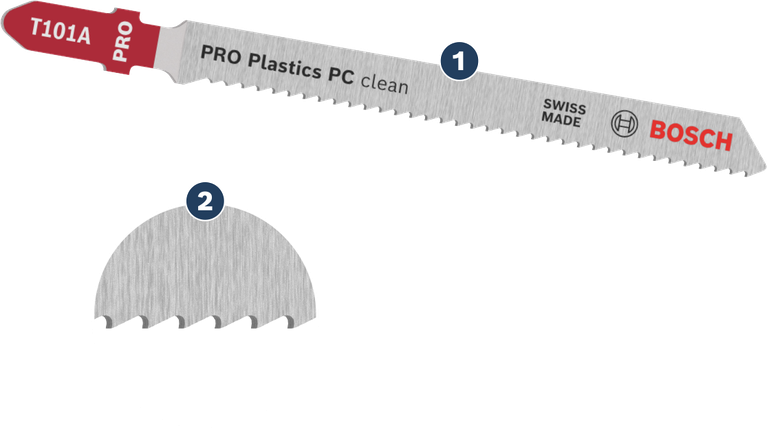 การตัดพลาสติกด้วยความแม่นยำ ใบเลื่อยจิ๊กซอว์ Bosch PRO Plastics PC clean T101A ขนาด 100 มม.