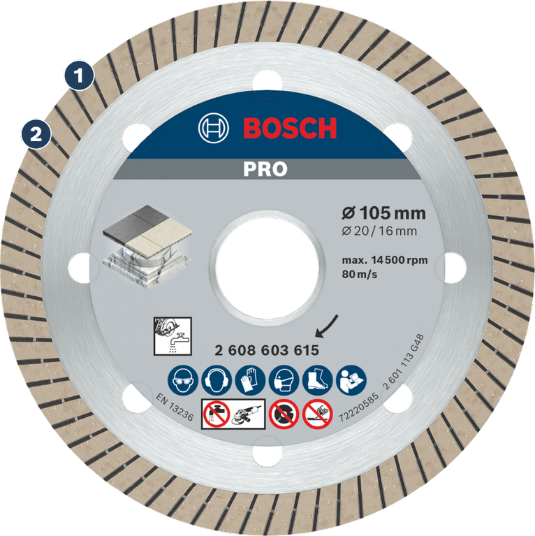 การตัดกระเบื้องด้วยความแม่นยำ ใบตัดเพชร Bosch PRO สำหรับกระเบื้อง 105 มม.