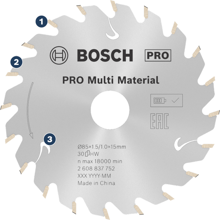 การตัดวัสดุหลากหลายประเภทที่มีอายุการใช้งานยาวนาน ใบเลื่อยวงเดือน Bosch PRO Multi Material ฟัน 60 TCG