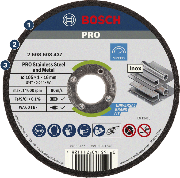 การตัดเหล็กไร้สนิมและโลหะอย่างรวดเร็ว ใบตัดโลหะและสแตนเลส Bosch PRO