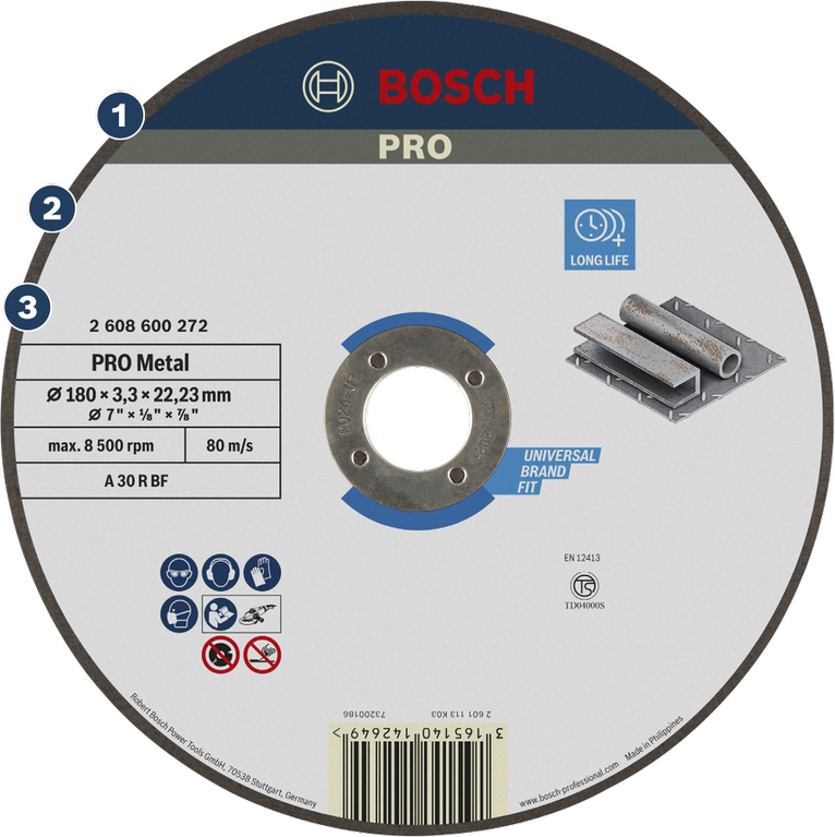 การตัดโลหะที่มีอายุการใช้งานยาวนาน ใบตัดโลหะ Bosch PRO ขนาด 180 มม. สำหรับการตัดโลหะอายุการใช้งานยาวนาน