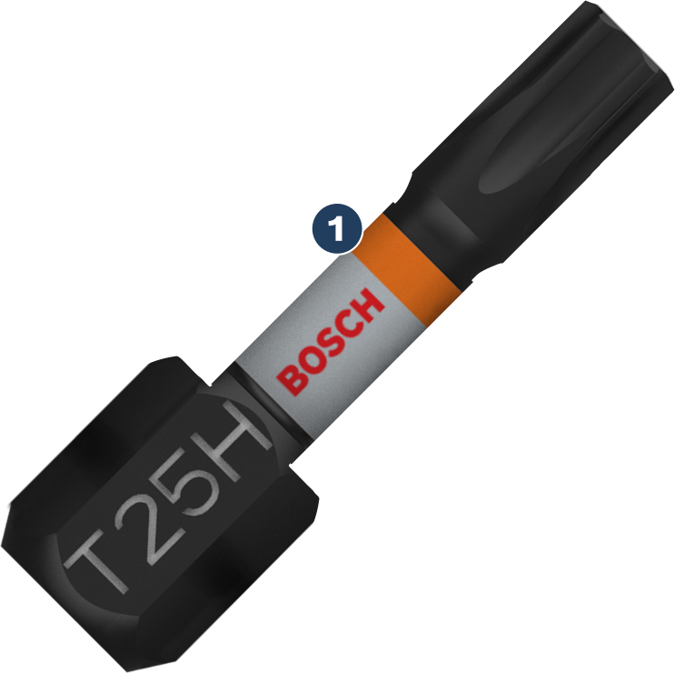 การขันสกรูที่มั่นคงแข็งแรง ดอกไขควงกระแทก Bosch PRO TH Impact Bit T25H ขนาด 25 มม. สำหรับสกรูแข็งแรง