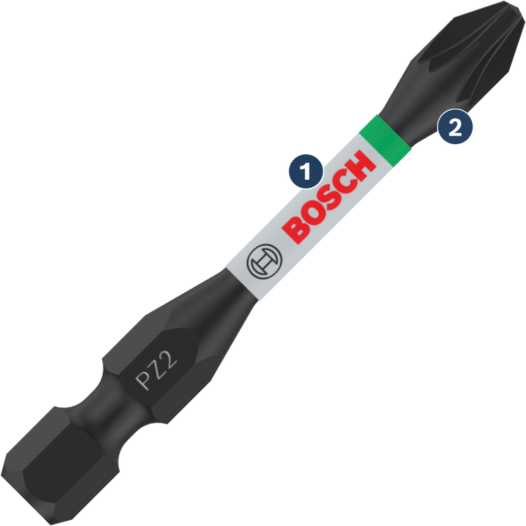 ดอกไขควง Bosch PZ2 พร้อมวงแหวนที่มีรหัสสี