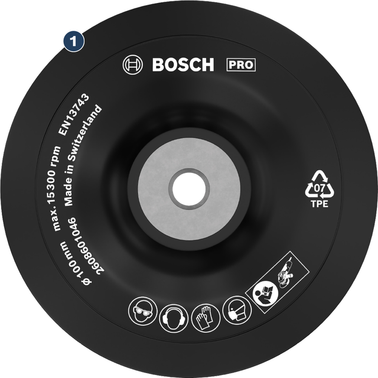 การขัดผิวได้อย่างยาวนาน แผ่นรอง Bosch PRO Backing Pad แบบนุ่ม 100 มม. สำหรับเครื่องเจียร