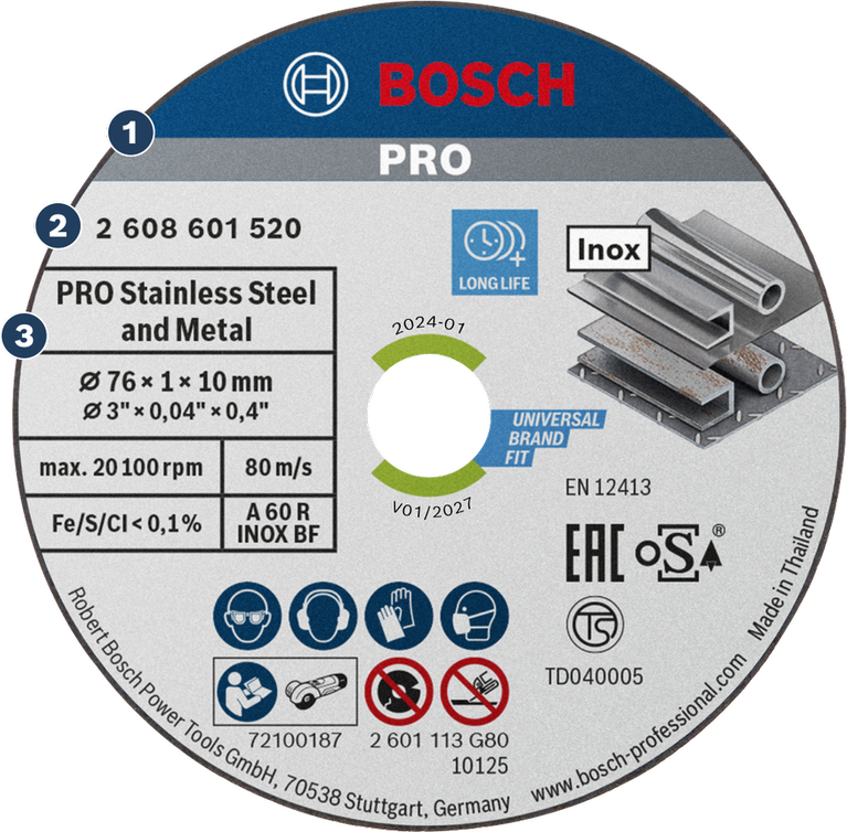 การตัดเหล็กไร้สนิมและโลหะอย่างรวดเร็ว ใบตัดโลหะและสแตนเลส Bosch PRO 76มม.