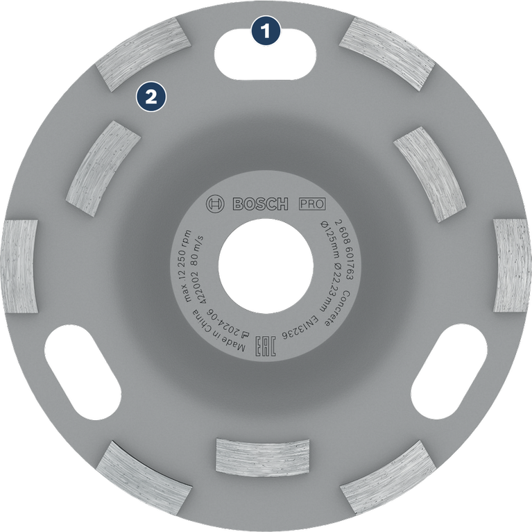 หัวเจียรคอนกรีต Bosch PRO ขนาด 125 มม. เพื่อการกำจัดคอนกรีตอย่างรวดเร็ว