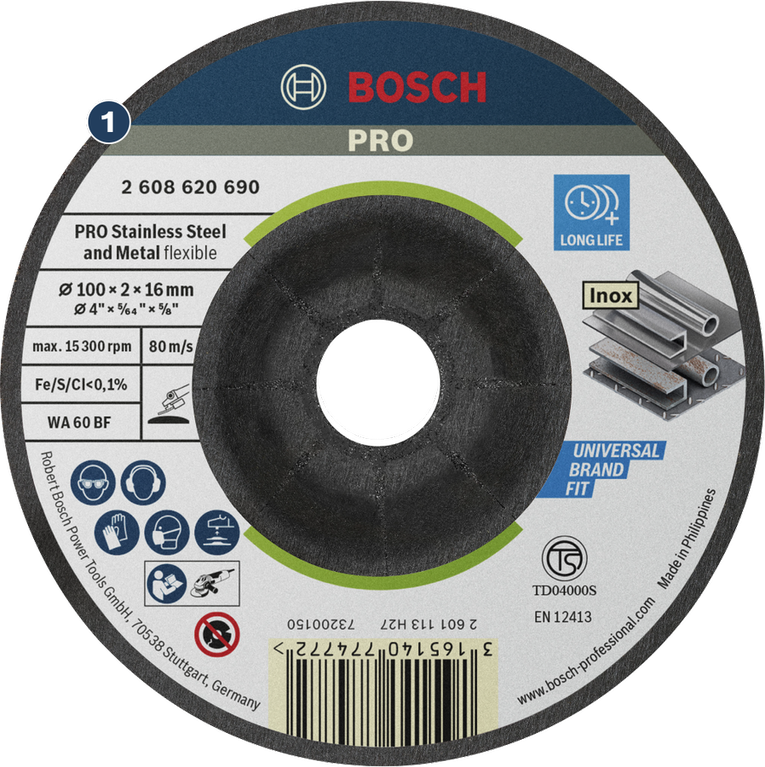 แผ่นเจียรแบบกึ่งยืดหยุ่น Bosch PRO ขนาด 100 x 2 x 16 มม.