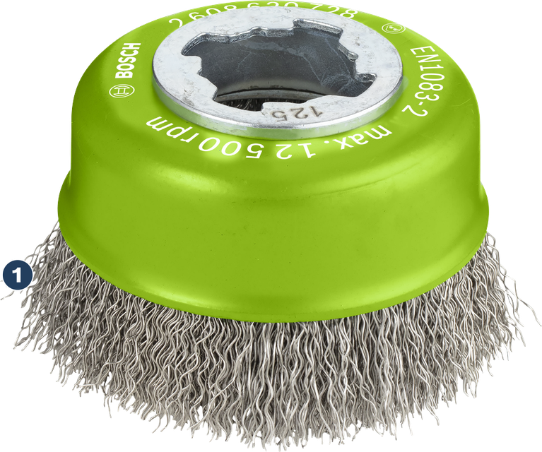 การทำความสะอาดเหล็กไร้สนิมได้อย่างยาวนาน แปรงถ้วยทำความสะอาดสเตนเลส Bosch PRO X-Lock ขนาด 75 มม.