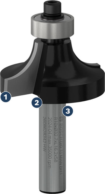 ดอกกัดมุมโค้งมน Bosch พร้อมไกด์ลูกปืน