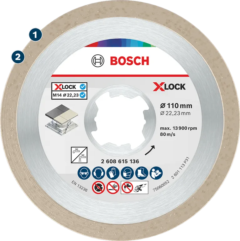 แผ่นตัดเพชร Bosch X-LOCK สำหรับกระเบื้องและหิน