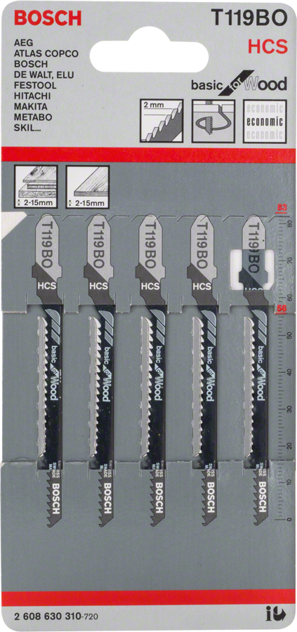 ใบเลื่อยจิ๊กซอว์ Bosch T 119 BO สำหรับงานไม้ ฟันเลื่อยแบบหยัก