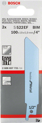 ใบเลื่อยตัดโลหะ Bosch S 522 EF BIM ขนาด 100 มม.