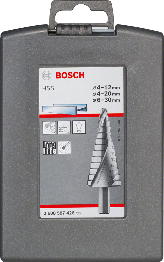 ชุดดอกสว่าน HSS แบบขั้นบันได 3 ชิ้น Bosch ขนาด 4-12/4-20/6-30 มม.