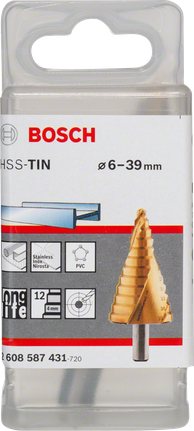 ดอกสว่านเจาะขั้นบันได Bosch HSS-TiN 6–39 มม.