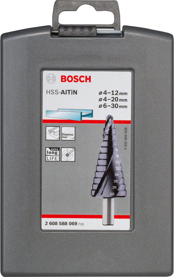 ชุดดอกสว่านเจาะขั้นบันได HSS-AlTiN 3 ชิ้น Bosch พร้อมกล่องเก็บ