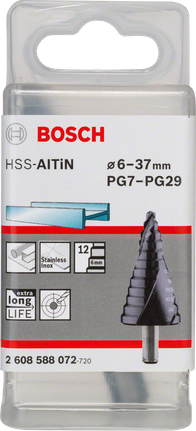 ดอกสว่าน Step HSS-AlTiN ดอกสว่านขั้นบันได Bosch HSS-AlTiN 6–37 มม.