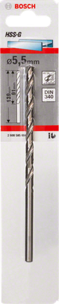 ดอกสว่านโลหะ HSS-G, DIN 340 ดอกสว่านเจาะโลหะ Bosch HSS-G ขนาด 5.5 มม.
