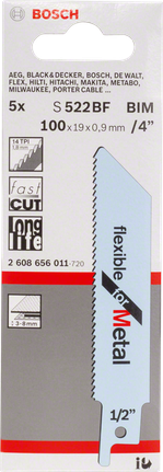 ใบเลื่อยตัดโลหะ Bosch S 522 BF ขนาด 4″.