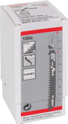 ใบเลื่อยจิ๊กซอว์ Bosch T 111 C 3mm 100x กล่อง.