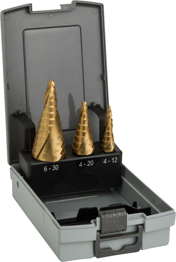 ชุดดอกสว่านขั้นบันได HSS-TiN 3 ชิ้น Bosch พร้อมกล่องเก็บ