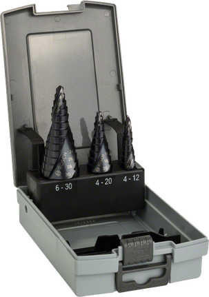 ชุดดอกสว่านขั้นบันได 3 ชิ้น HSS-AlTiN Bosch ในกล่อง.