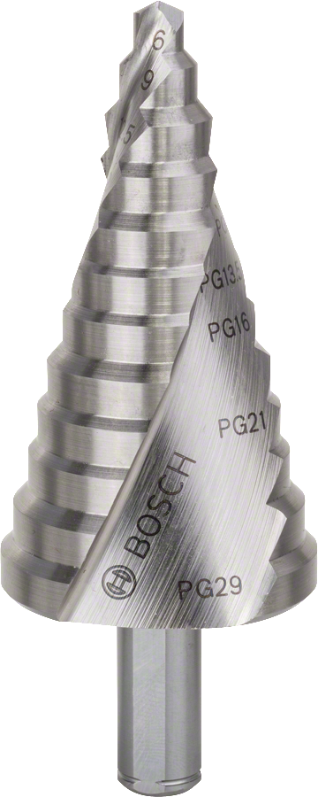 ดอกสว่านเจาะขั้นบันได Bosch HSS ขนาด 6-37 มม. สำหรับการเจาะโลหะ.