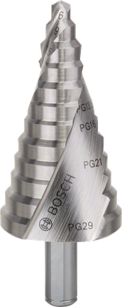 ดอกสว่านเจาะขั้นบันได Bosch HSS ขนาด 6-37 มม. สำหรับการเจาะโลหะ.