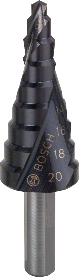 ดอกสว่านขั้นบันได Bosch HSS-AlTiN ขนาด 4-20 มม. เพื่อการเจาะที่แม่นยำ.