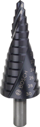 ดอกสว่านขั้นบันได Bosch HSS-AlTiN ขนาด 6-30 มม. สำหรับงานเจาะโลหะ.