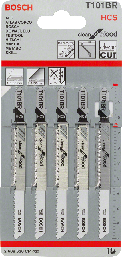 ใบเลื่อยจิ๊กซอว์ Bosch T 101 BR สำหรับการตัดไม้ที่สะอาดหมดจด