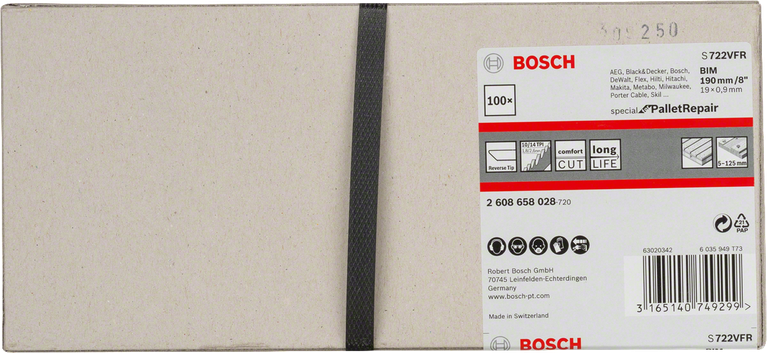 ใบเลื่อยตัดโลหะ Bosch S 722 VFR 190 มม./8 นิ้ว.