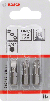 ชุดไขควงปากแฉกแข็งพิเศษ 3 ชิ้น Bosch ขนาด 25 มม.
