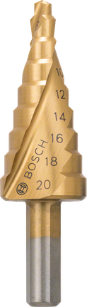 ดอกสว่านขั้นบันได Bosch HSS-TiN ขนาด 4-20 มม. เพื่อการเจาะที่แม่นยำ.