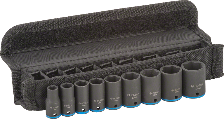 ชุดบล็อค Bosch 9 ชิ้น 6-14 มม. ในเคสสีดำ.