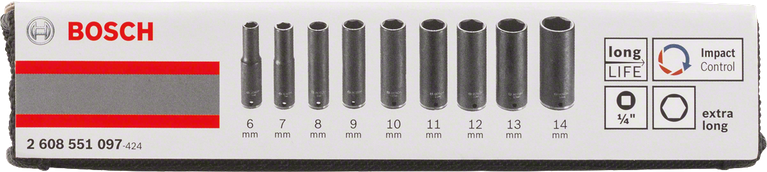 ชุดบล็อกยาว Bosch 9 ชิ้น 6–14 มม.