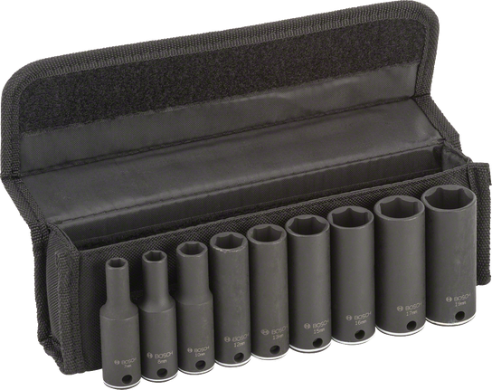 ชุดบล็อค Bosch 9 ชิ้น ขนาด 7-19 มม. ในเคสสีดำ.