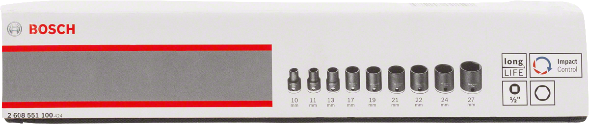 ชุดประแจซ็อกเก็ต 9 ชิ้น Bosch ขนาด 10-27 มม. สำหรับงานควบคุมแรงกระแทก