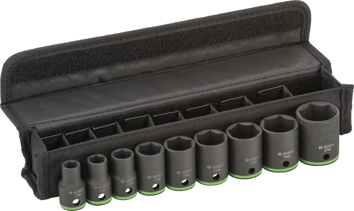 ชุด Bosch 9 ชิ้น 10-27 มม. ในเคส.