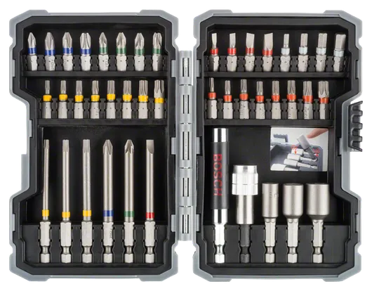 ชุดดอกไขควงกระแทก Bosch 43 ชิ้น พร้อมดอกไขควงที่มีรหัสสี.