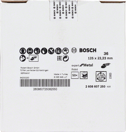 แผ่นขัดไฟเบอร์ Bosch R444 125×22,23มม. โลหะ.