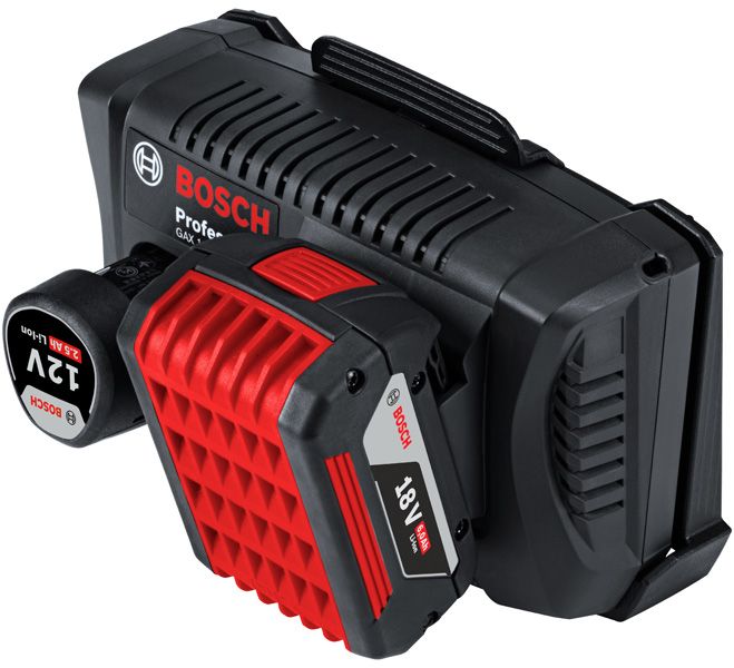 เครื่องชาร์จ Bosch GAX 18V-30 พร้อมช่องใส่แบตเตอรี่ 12V และ 18V