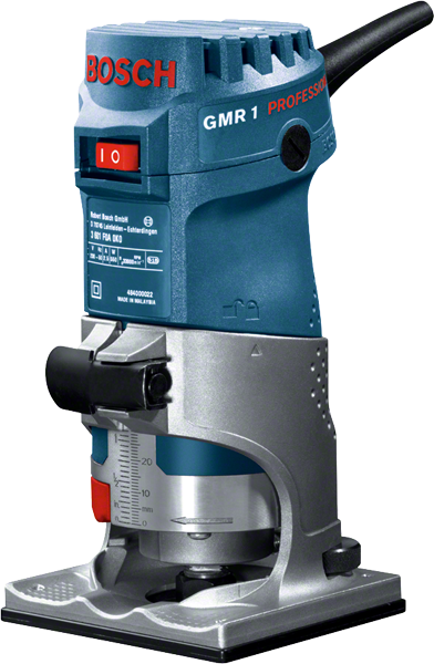 เครื่องเราเตอร์ Bosch GMR 1 ฝ่ามือสำหรับการตัดแต่งขอบอย่างแม่นยำ.