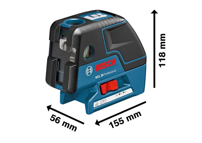 เครื่องมือวัดระดับเลเซอร์แบบผสมผสาน Bosch GCL 25 ขนาดตามที่แสดงในภาพ