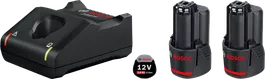 ชุดสตาร์ท Bosch 12V 2.0Ah พร้อมเครื่องชาร์จและแบตเตอรี่สองก้อน